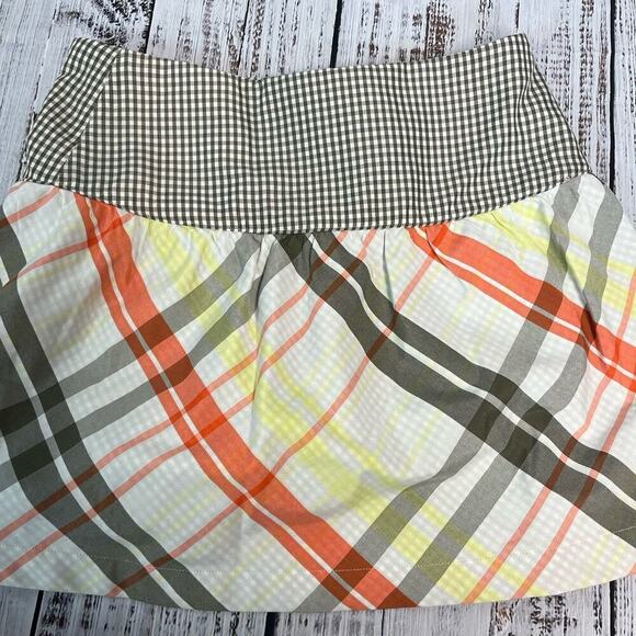 Nike Golf Sport Skirt size 2 Dri Fit Orange Olive Plaid Short A Line Pockets - Picture 8 of 8